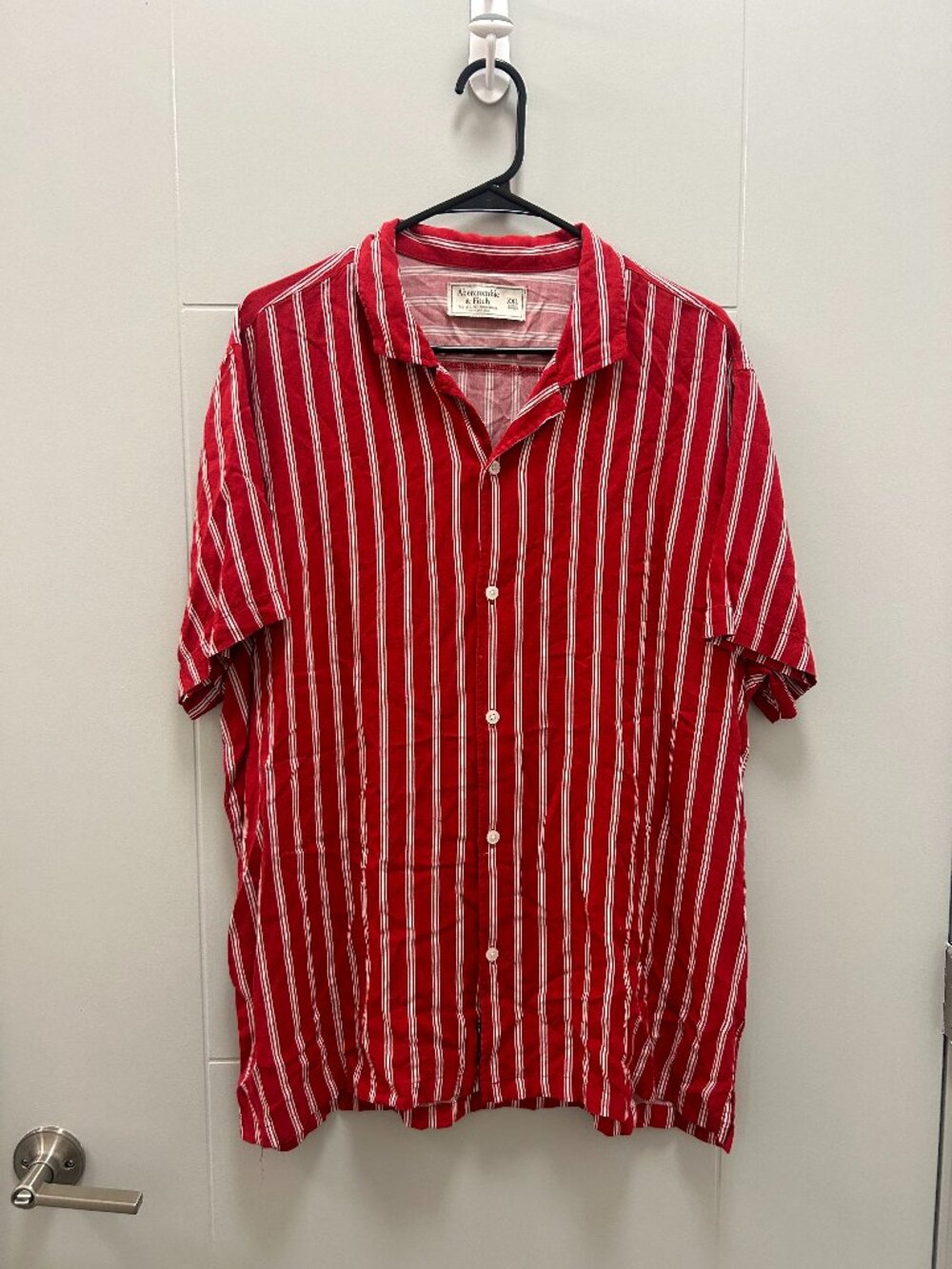 Abercrombie & Fitch Red White Striped Camp Collar Button Up Shirt XXL Resort